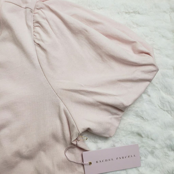Rachel Parcell Pink Frosty Puff Bubble Sleeve Shirt MED Preppy Romantic Coquette - Picture 7 of 9